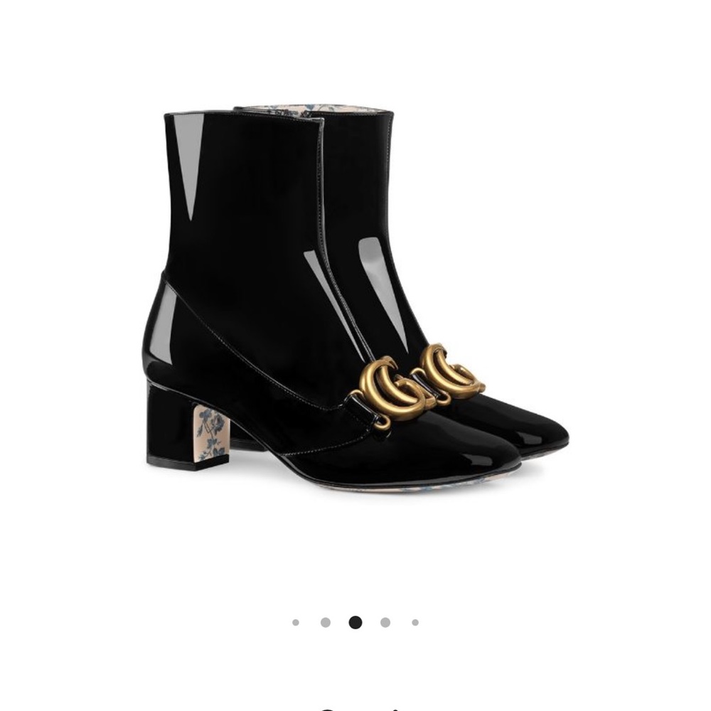 GUCCI 100% authentic,Bootie Leather Vitello Vernice, soft Nero Marmont, GG NWT - Picture 8 of 16
